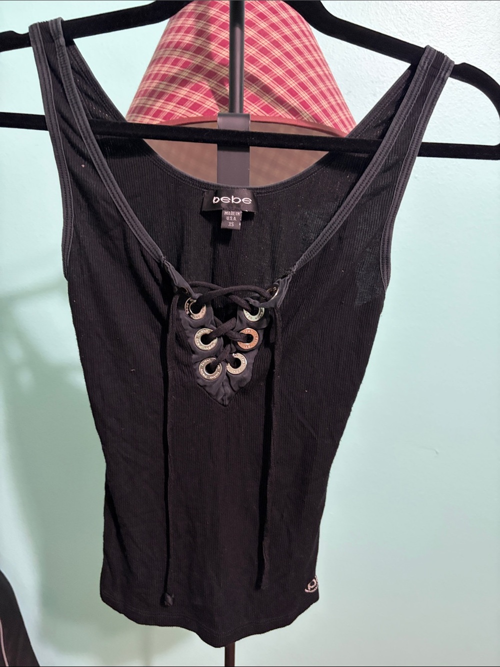 bebe Black Ribbed Lace-Up Tank